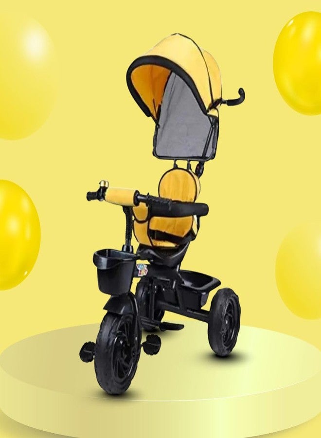 Maanit 3 in 1 Kids Tricycle with Canopy, Dual Storage Basket & Parental Handle Control - Safety Guardrail, Comfort Seat, Ages 1.5-5 Years - Toddler Tricycle, Baby Cycle with Easy Steering (Yellow) - Image 1